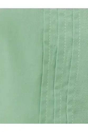 Balloon Sleeve Dress Midi Length Peter Pan Collar Cotton-Green - 6