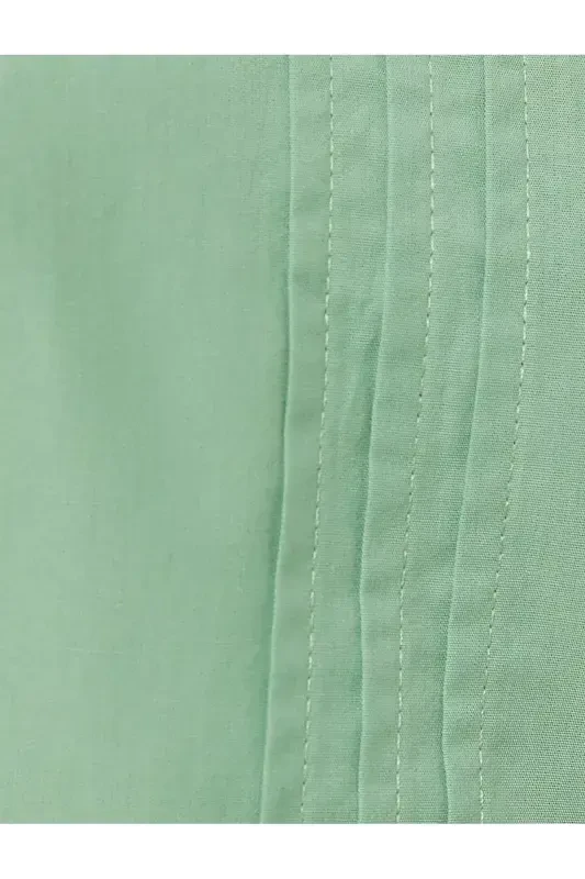 Balloon Sleeve Dress Midi Length Peter Pan Collar Cotton-Green - 6