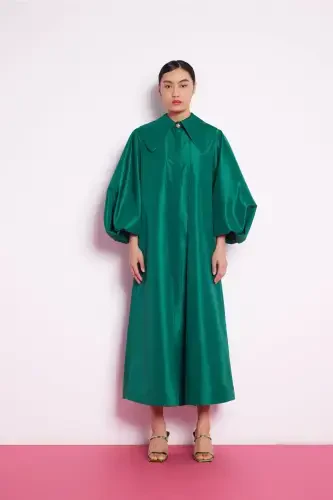 Balloon Sleeve Taffeta Dress Emerald Green-Emerald Green - 1