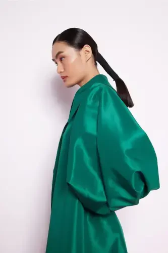 Balloon Sleeve Taffeta Dress Emerald Green-Emerald Green - NUUM DESIGN (1)