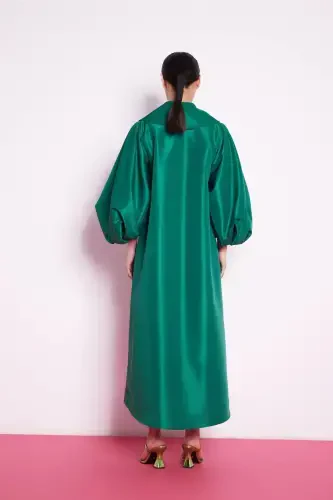Balloon Sleeve Taffeta Dress Emerald Green-Emerald Green - 6