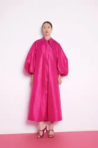 Balloon Sleeve Taffeta Dress fuchsia-fuchsia - 1