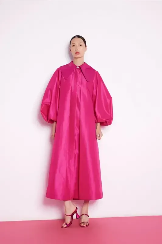 Balloon Sleeve Taffeta Dress fuchsia-fuchsia - 1