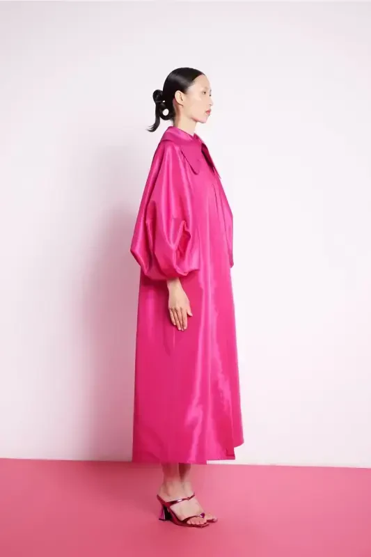 Balloon Sleeve Taffeta Dress fuchsia-fuchsia - 3