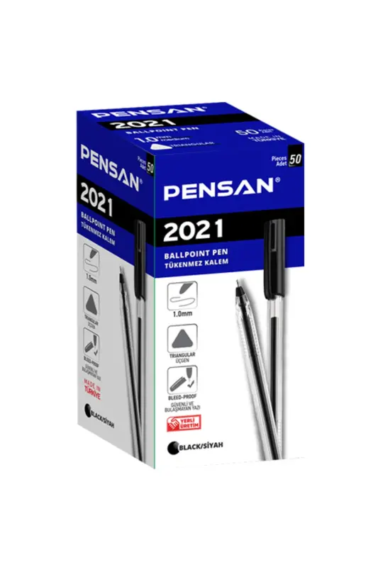 Ballpoint Pen Triangle Body Transparent Black 50 Pcs 2021 50 Pack /-BLACK - 2