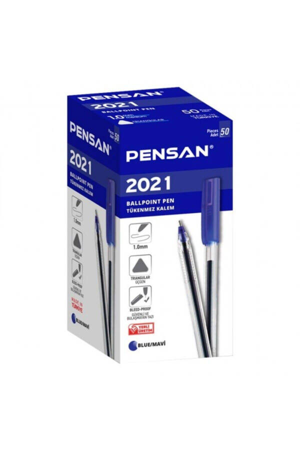 Ballpoint Pen Triangular Body Transparent Blue 50 Pack 2021 - 50 Pack - 2