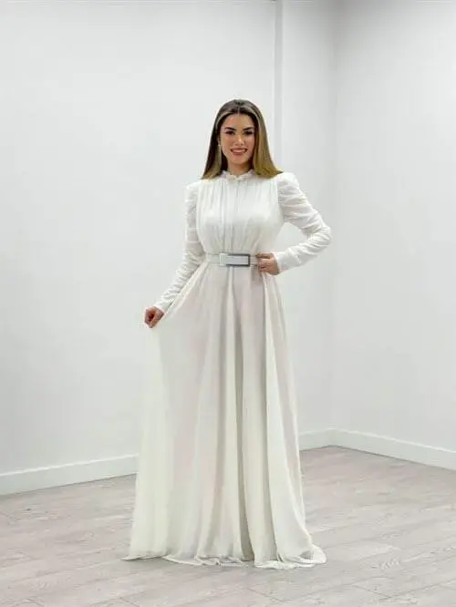 Бальное платье с блестящей тюлевой тканью и деталями шнуровки - БЕЛЫЙ - 2