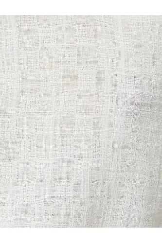 Balon Kol Crop Bluz Geniş Bebe Yaka Düğmeli Pamuklu-Ekru - 6