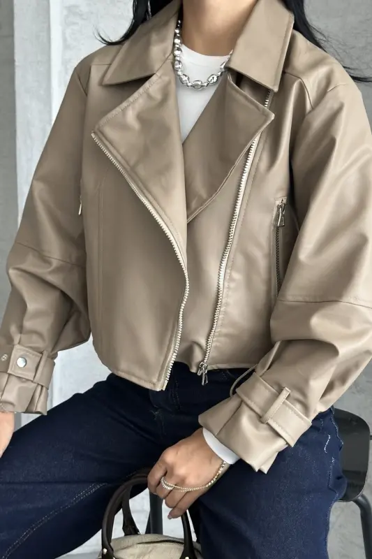 Balon Kol Deri Ceket-Bej - MYPAGEBUTIK