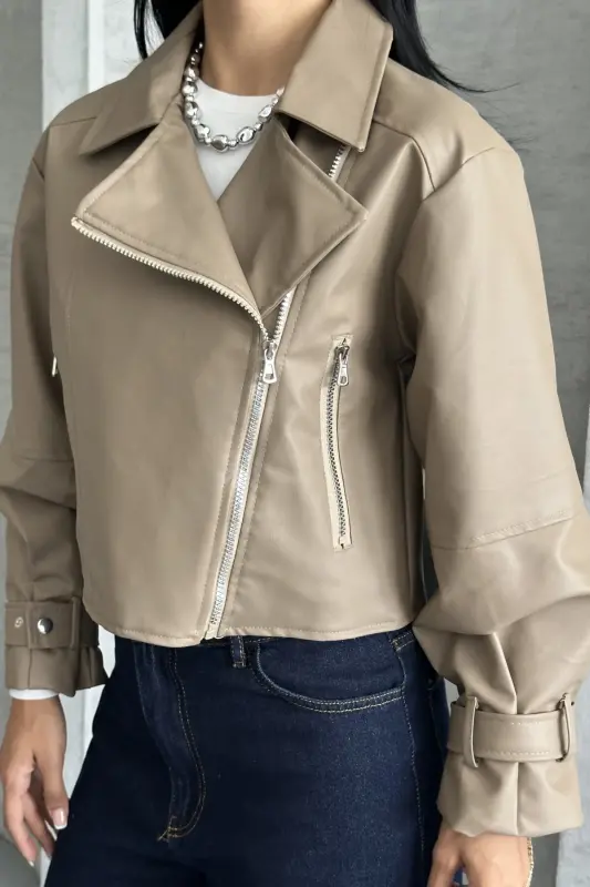 Balon Kol Deri Ceket-Bej - 2