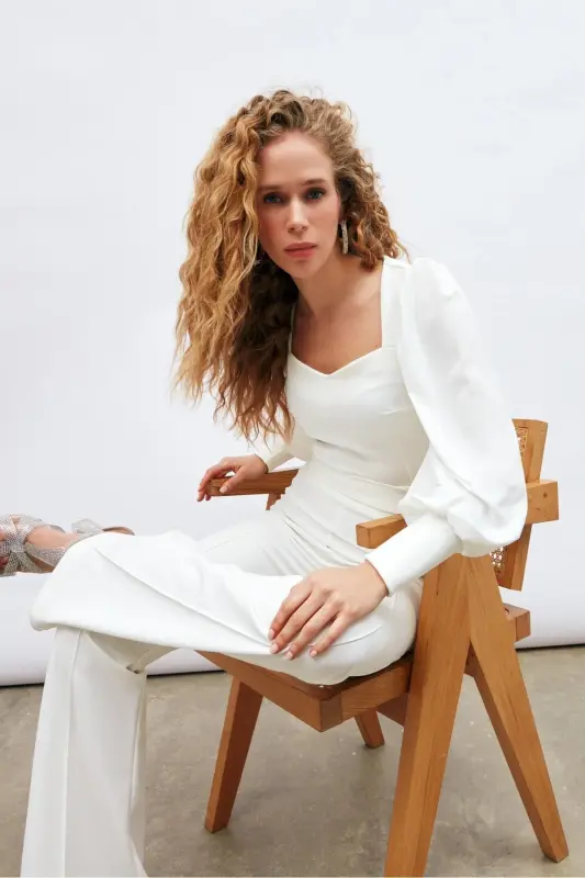 Балон Кол Кроп Блуз - Екру-ЕКРУ - SATEEN