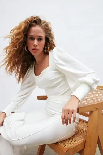 Балон Кол Кроп Блуз - Екру-ЕКРУ - 3