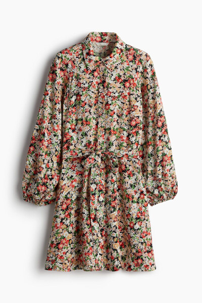 Balon Kollu Gömlek Elbise-Light pink/Floral - 5