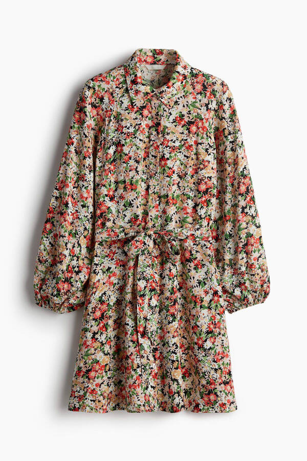 Balon Kollu Gömlek Elbise-Light pink/Floral - 5