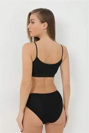 Bamboo 2 Piece Women's Padded Half Camisole Spaghetti Strap Black - 3