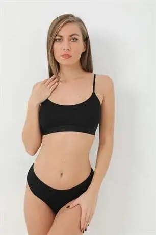 Bamboo 2 Piece Women's Padded Half Camisole Spaghetti Strap Black - 7