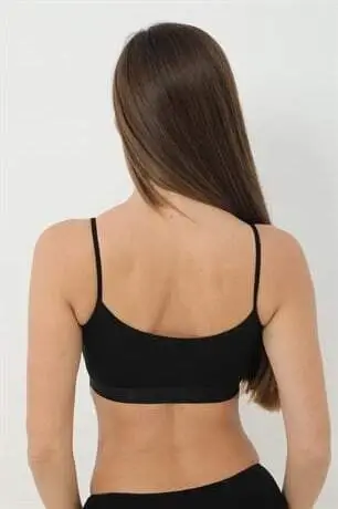 Bamboo 2 Piece Women's Padded Half Camisole Spaghetti Strap Black - 8