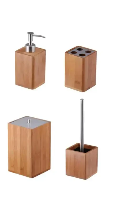 Bamboo Bamboo 4 Piece Bucket Bathroom Set 15701 Brown 4 - 2