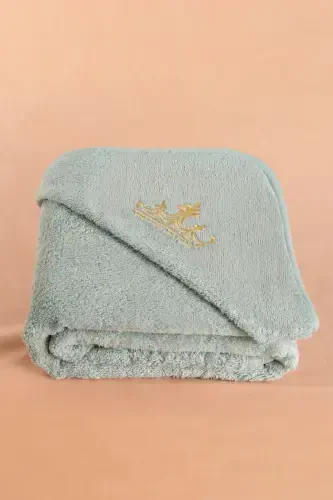 Bamboo Crown Embroidered Baby Towel Swaddle and Pouch Set in Special Box - Baby Blue - 4