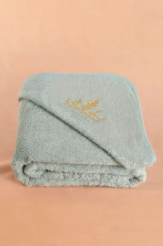 Bamboo Crown Embroidered Baby Towel Swaddle and Pouch Set in Special Box - Baby Blue - 4