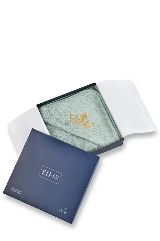 Bamboo Crown Embroidered Baby Towel Swaddle and Pouch Set in Special Box - Baby Blue - 5