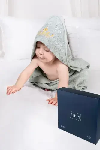 Bamboo Crown Embroidered Baby Towel Swaddle and Pouch Set in Special Box - Baby Blue - 6