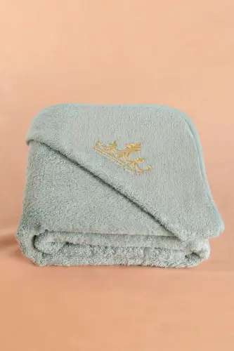 Bamboo Crown Embroidered Baby Towel Swaddle and Pouch Set in Special Box - Baby Blue - 4