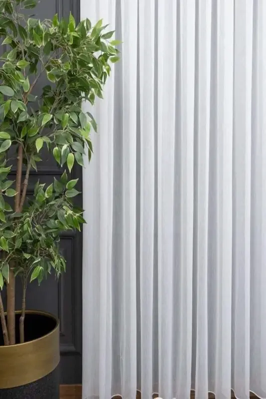Bamboo Curtain with Ruffles, Wrinkle-Free, Ironless, Sheer Curtain, 1 to 3 Pleated - TAÇ