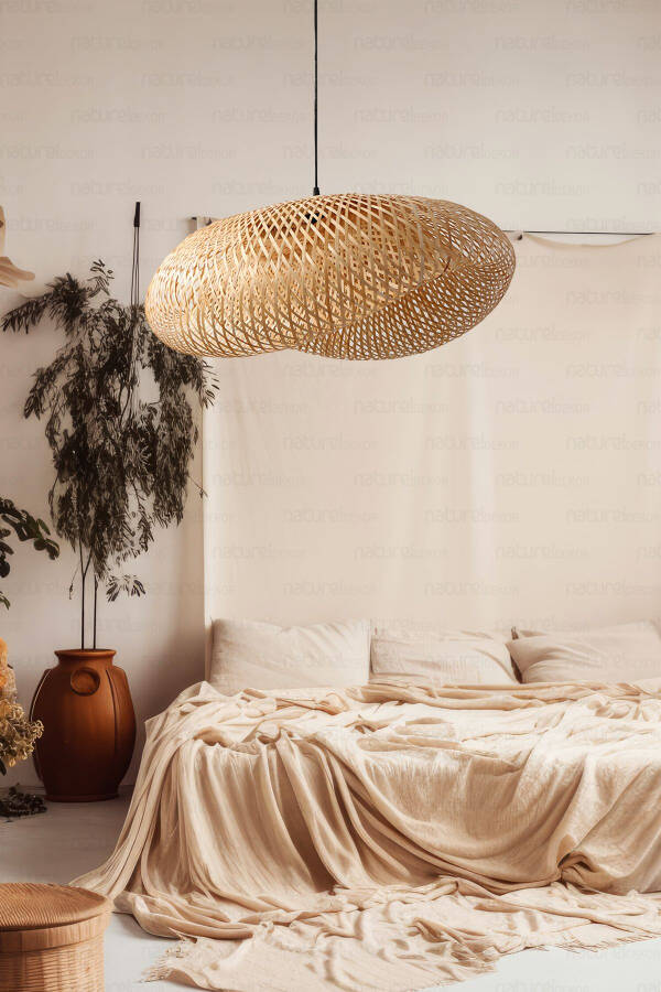 Bamboo Ellipse Pendant Chandelier Lamp, 80cm - Scandinavian, Modern, Bohemian, Rattan Lighting - 3