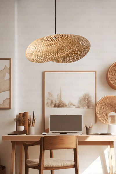 Bamboo Ellipse Pendant Chandelier Lamp, 80cm - Scandinavian, Modern, Bohemian, Rattan Lighting - 4