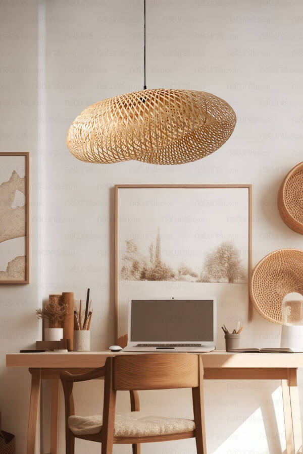 Bamboo Ellipse Pendant Chandelier Lamp, 80cm - Scandinavian, Modern, Bohemian, Rattan Lighting - 4