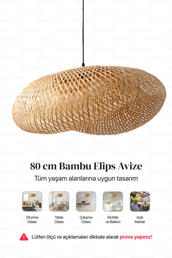 Bamboo Ellipse Pendant Chandelier Lamp, 80cm - Scandinavian, Modern, Bohemian, Rattan Lighting - 6