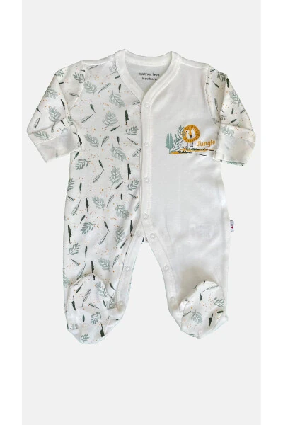 Bamboo Footed Baby Romper-White Animal Patterned - Modazone