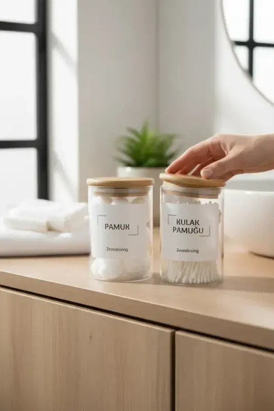 Bamboo Lid Glass Cotton Swab and Cotton Ball Jar 250ml - 1