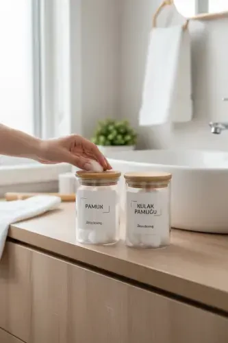 Bamboo Lid Glass Cotton Swab and Cotton Ball Jar 250ml - ZEZEDESING (1)