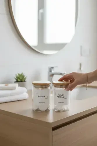 Bamboo Lid Glass Cotton Swab and Cotton Ball Jar 250ml - 3