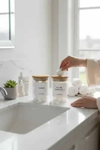 Bamboo Lid Glass Cotton Swab and Cotton Ball Jar 250ml - 4