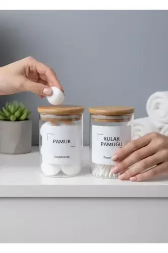 Bamboo Lid Glass Cotton Swab and Cotton Ball Jar 250ml - 7