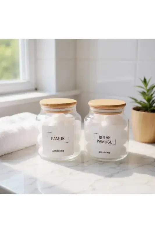 Bamboo Lid Glass Cotton Swab and Cotton Ball Jar 500ml - 1