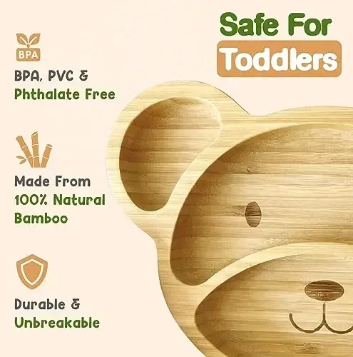 Bamboo Plates for Kids - Baby & Toddler Plates with Suction for Feeding & Weaning, Eco-Friendly Bear Design Promotes Self-Feeding, Ideal for Busy Moms & Dads, Sturdy & BPA-Free (Blue) - 5