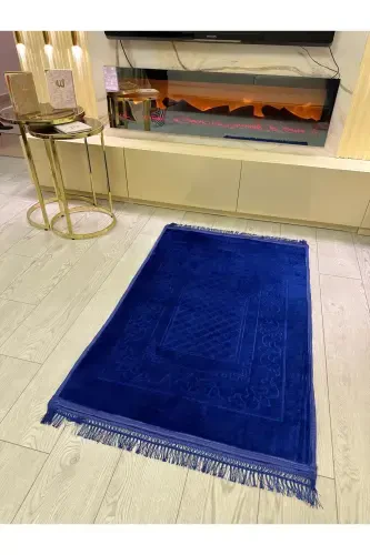 Bamboo Surface Weave Base Navy Blue Prayer Rug Thick Knee-Friendly Soft Machine Washable Prayer Rug-Blue - 1