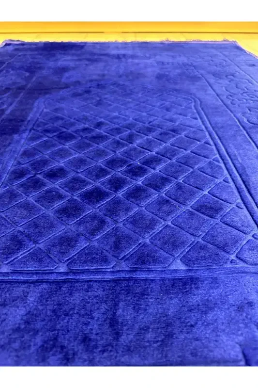 Bamboo Surface Weave Base Navy Blue Prayer Rug Thick Knee-Friendly Soft Machine Washable Prayer Rug-Blue - 2