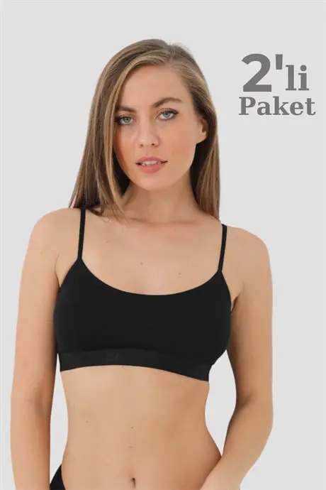 Bambu 2'li Ayollar uchun Pedli Yarim Atlet Ip Askılı Qora - BÜYÜKBEDENIZ