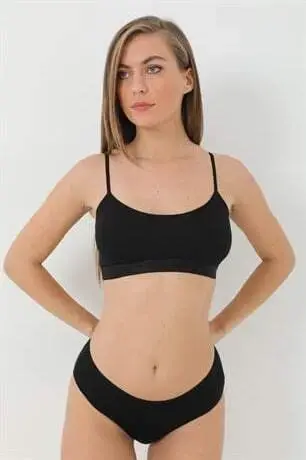 Bambu 2'li Ayollar uchun Pedli Yarim Atlet Ip Askılı Qora - 4