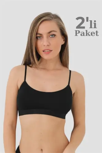 Bambu 2'li Kadın Pedli Yarım Atlet İp Askılı Siyah - 1