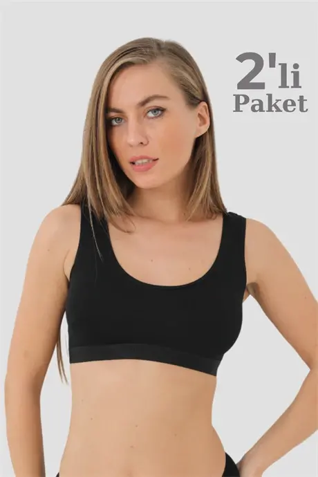 Bambu 2'li Kadın Pedli Yarım Atlet Kalın Askılı Siyah - 33