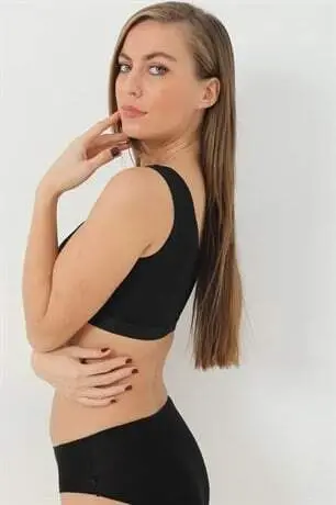Bambu 2'li Kadın Pedli Yarım Atlet Kalın Askılı Siyah - 27