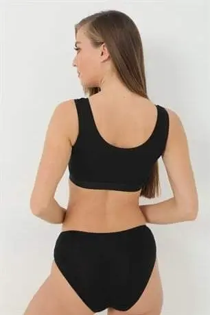 Bambu 2'li Kadın Pedli Yarım Atlet Kalın Askılı Siyah - 24