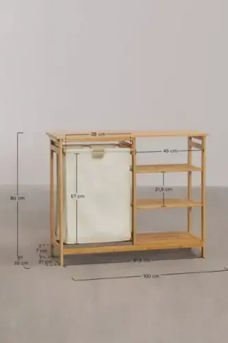 Bambu 3 Raflı 1 Bölmeli Kirli Sepetli Banyo Düzenleyici - 3