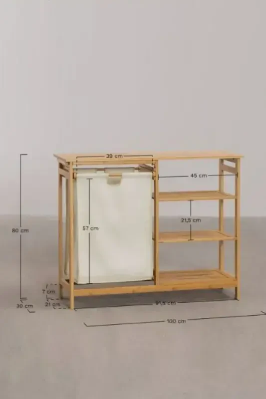 Bambu 3 Raflı 1 Bölmeli Kirli Sepetli Banyo Düzenleyici - 3